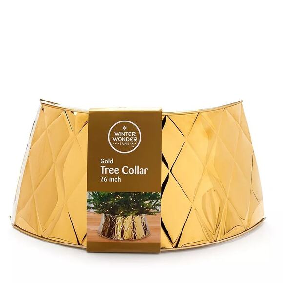 WINTER WONDER LANE 26in Gold Diamond Metal Tree Collar Chic Christmas Decor NEW - Picture 2 of 4